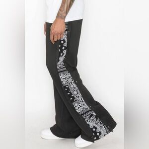 Black Bandanna Print Flare Pants